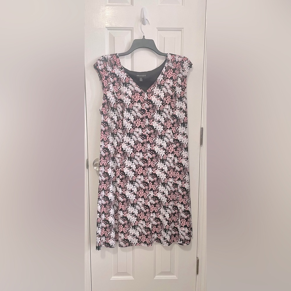 Connected Apparel, 18W, pink, black, white, floral dress